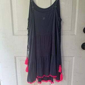 Xhilaration navy spaghetti strap sundress w hot pink tassels
